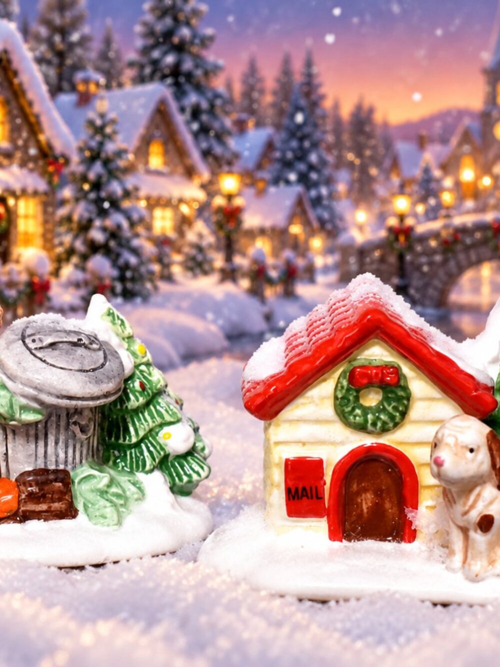 Department 56 Snow Village #5131-4 CAT AND DOG Ceramic Vintage